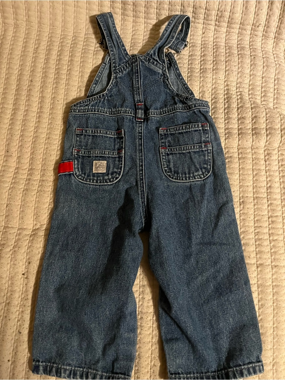 Lee Kids Dark Blue Denim Overalls with Red Accent vintage